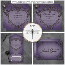 Gothic Black & Purple Filigree Heart Wedding
