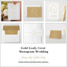 Gold Leafy Crest Monogram Wedding