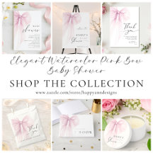 Elegant Watercolor Pink Bow Baby Shower 