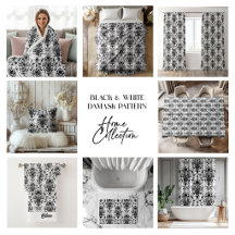 White and Black Vintage Ornamental Damask Pattern