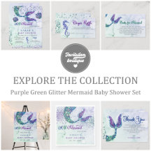 Purple Glitter mermaid Tail Baby Shower Set