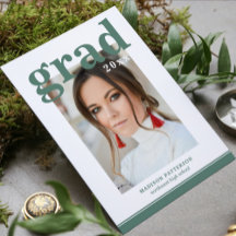 Photo Graduation Elegant Modern Script Green White
