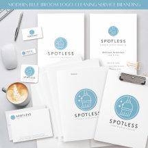 Modern Blue Broom Logo Cleaning Service Branding