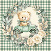 BABY SHOWER WITH TEDDY BEAR IN TOY CAR