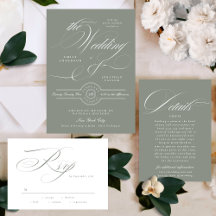 gray green and white calligraphy   the wedding set