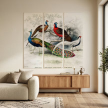 Vintage Landscape & Birds Triptych Art Collection