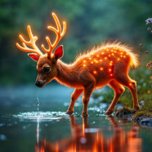 Glowing Deer by the Forest Stream