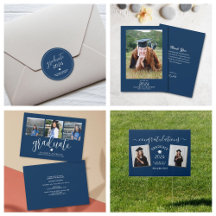 Simple Elegant Navy Blue Graduation Party