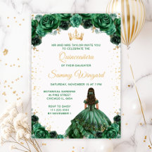 Dark Green Princess Floral Quinceañera