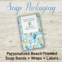 Watercolor Beach Starfish + Shells Soap Packaging