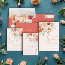 Spring Watercolor Coral Peach Pink Floral Wedding