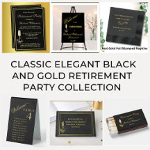 CLASSIC ELEGANT BLACK AND GOLD RETIREMENT PARTY