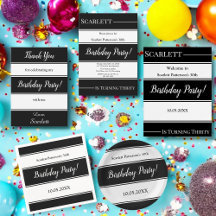 Elegant Chic Black And White Stripes Birthday