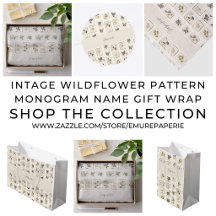 Vintage Wildflower Pattern Monogram Name Gift Wrap