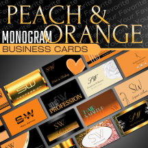 Orange Peach Monogram Business Cards Classy Luxury
