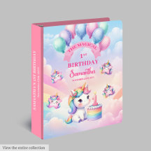 Pastel Unicorns Girl Birthday 3 Ring Binders 110B