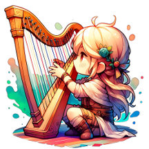 Cute Chibi Girl Playing the Harp
