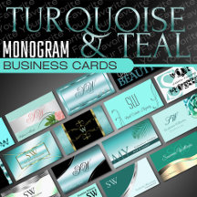 Teal Monogram Business Cards Luxury Classy Glamour