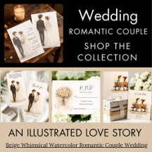 Beige Whimsical Watercolor Romantic Couple Wedding