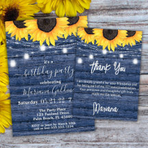 Sunflowers Rustic Blue Lights Birthday Party