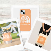 Personalized Name Peach Boho Rainbow