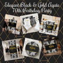 Elegant Black & Gold Agate 70th Birthday Party 