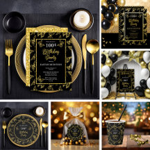 Butterflies - Black   Gold Glitter 100th Birthday