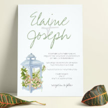 Succulents in lantern Rustic Wedding Invitations