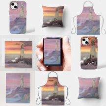 Coastal Lighthouse With Pink And Orange Sky