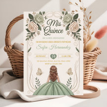 Sage Green Butterfly Crown Sweet Fifteen Invitatio