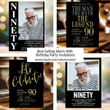 Best Selling Men's 90th Birthday Party Invitations