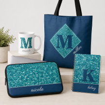 Teal Glitter & Navy Monogram Collection