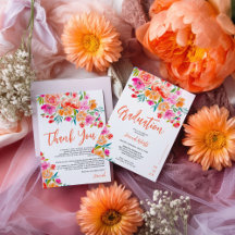 Modern photo Boho orange floral graduation 