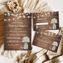 Rustic Baby's Breath Mason Jar Invitation Suite