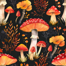 Red Mushrooms and Yellow Wildflowers