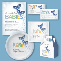 Cute Blue Butterflies Baby Shower for Twin Boys