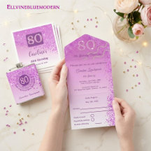 Refined Soft Pink & Gold  Glitter   80th Birthday