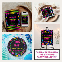 Custom Retro Neon 80’s Birthday Party Collection