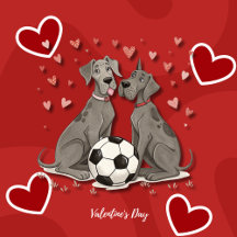 Great Dane with soccer ball for Valentine's Day