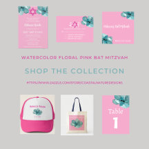 Watercolor Floral Pink Bat Mitzvah Collection