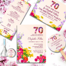 70 Years Party Vibrant Floral Design Pastel 70th