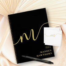 Modern Monogram Black Gold Script Calligraphy Gift