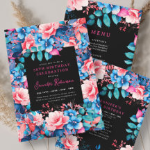 Bright Watercolor Floral 50th Birthday Set Black