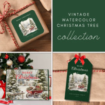 Vintage Watercolor Christmas Trees Collection