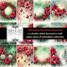 Whimsical Christmas Poinsettia Scrapbook Paper
