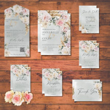 Boho Pampas & Pink Roses Green Wedding Suite Cards