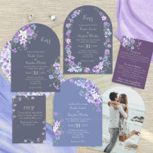 Modern Purple & Gray Arch Wedding Invitations