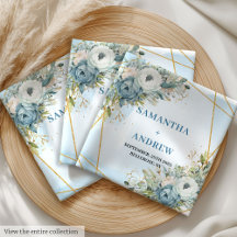 Dusty Blue White Gold Floral Wedding Napkins 210W