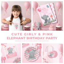 Cute Girly and Pink Elephant Birthday Party