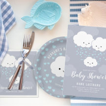 Clouds Family Couples Boy Blue Hearts Baby Shower